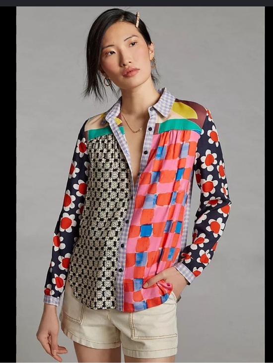 Maeve Tops - Maeve By Anthropologie fern contrast button down shirt size medium mixed media